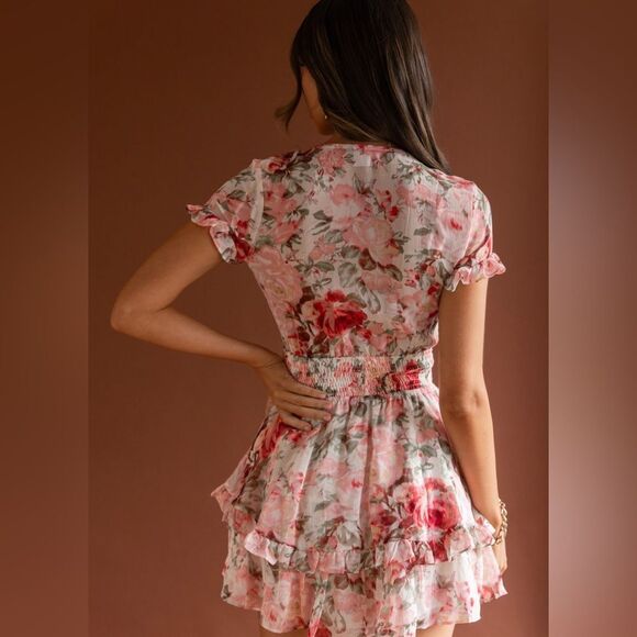 Bow-Tie Front Layered Pink Floral Layered Frill Dress Size Large NWOT 5 0446 - Picture 10 of 11